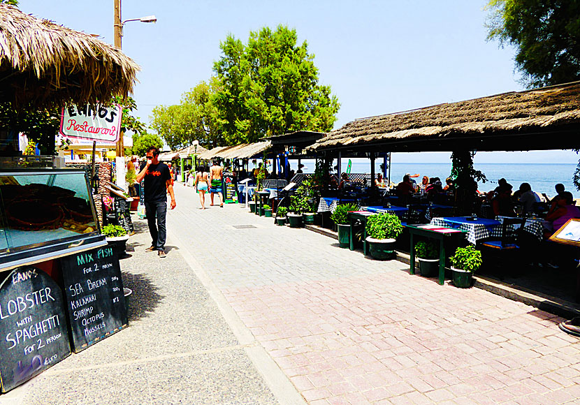 The beach promenade in Kamari on Santorini.