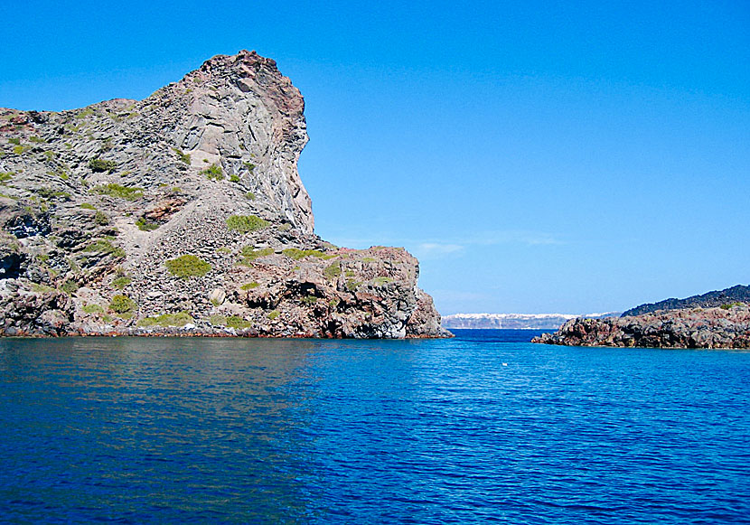 The volcanoes Nea Kameni and Palia Kameni on Santorini.