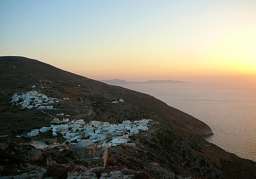 Kastro and Chorio seen from the Nunnery of Zoodochos Pigi on the island of Sikinos near Folegandros.