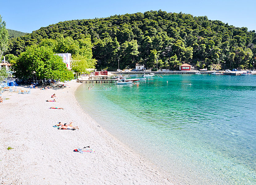 The beach in Agnontas on Skopelos in Greece.