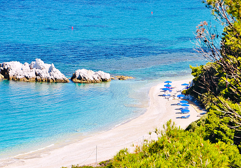 Beautiful Milia beach is located near Panormos, Kastani and Adrina on Skopelos.