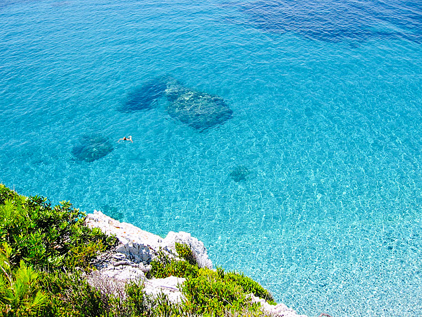 The wonderful snorkel friendly water at Hovolo beach in Skopelos.