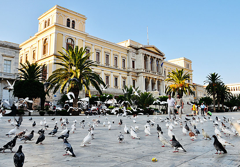 Don't miss the beautiful Miaouli Square when you are in Ermoupolis on Syros in the Cyclades.