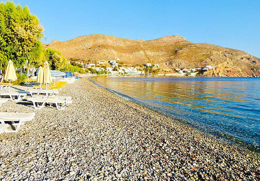 The long pebble beach beach in Livadia in Tilos.