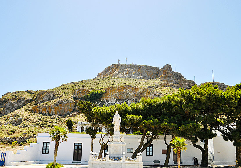 Exomvourgo Castle on the island of Tinos in Greece.
