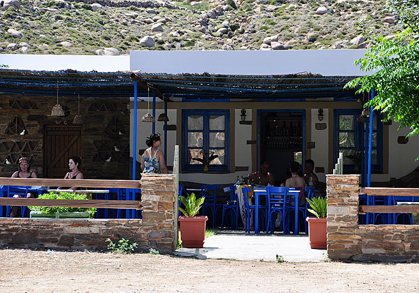 Tavernas and restaurants at Livada beach on Tinos.