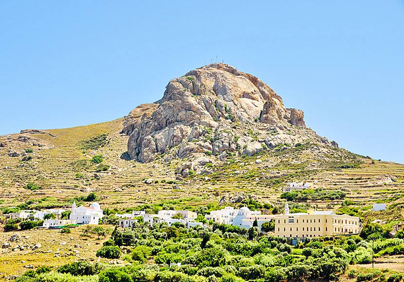 The Catholic Shrine of the Sacred Heart of Jesus monastery is located below Exobourgo on Tinos.