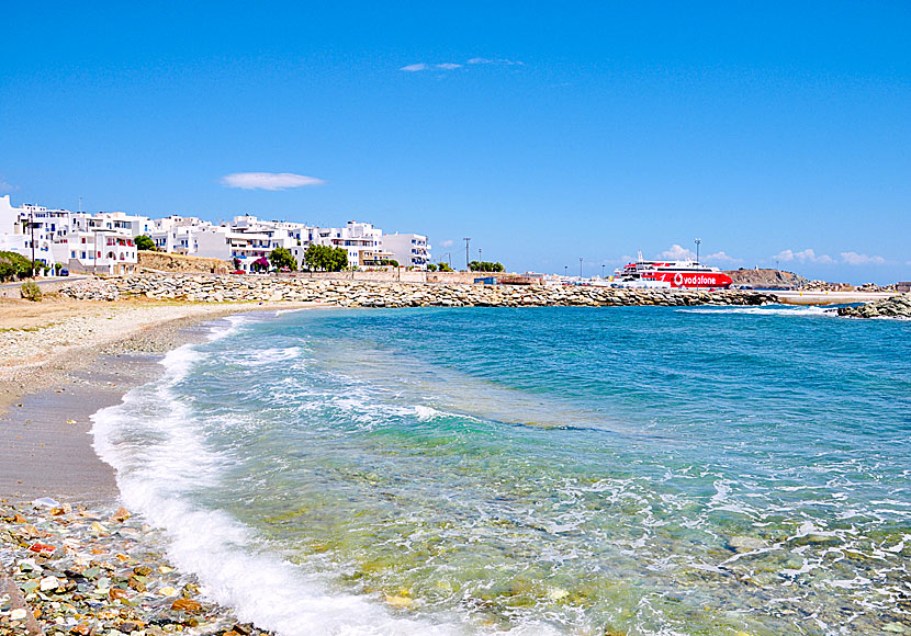 The beach near the harbour in Tinos town.