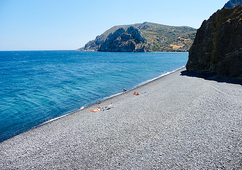 Mavra on Chios in Greece is a beach with black sand and is similar to the beaches of Santorini.