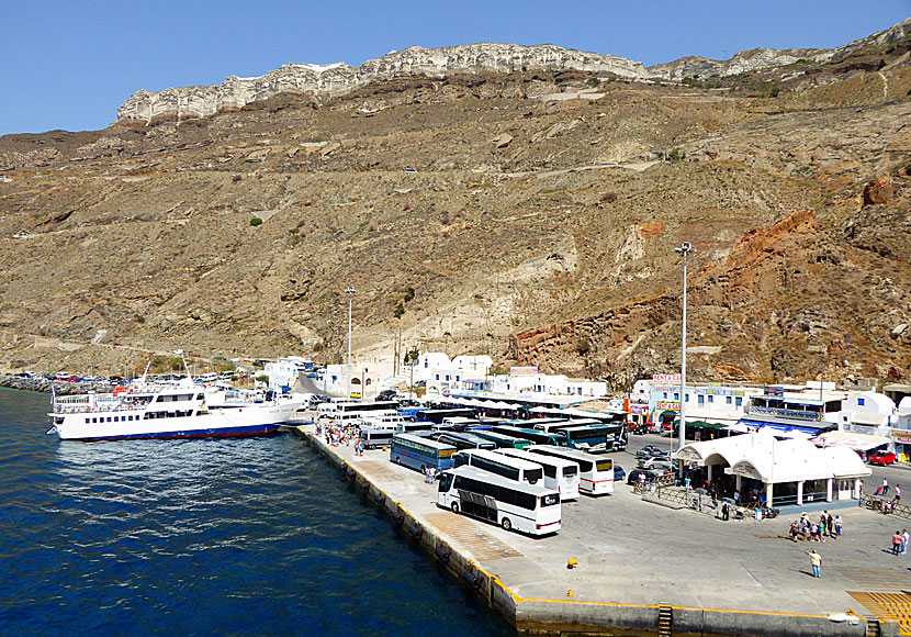 The ferry Nissos Thirasia that runs between the islands of Santorini and Thirasia in the Cyclades.