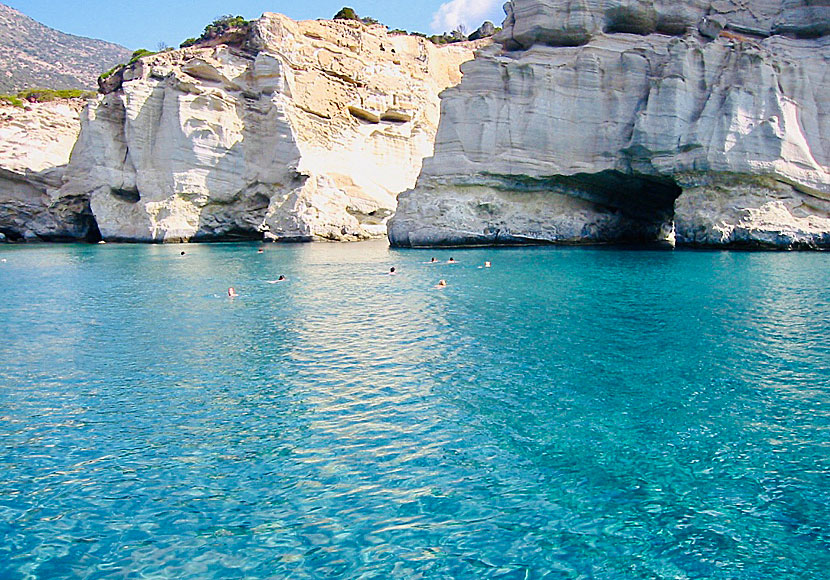 The swimming paradise Kleftiko is one of Milos' many unique beaches and is a paradise for those who like to snorkel.