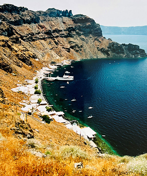 Swimming and beaches on Santorini's neighboring island of Thirasia. Korfos beach.
