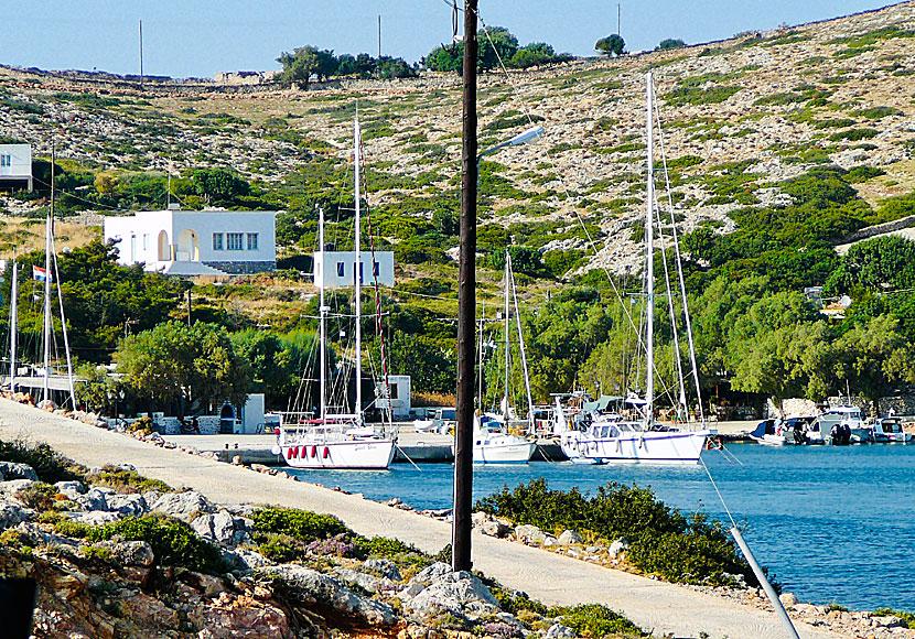 Sailboats in the port on the island of Arki in the Dodecanese. 