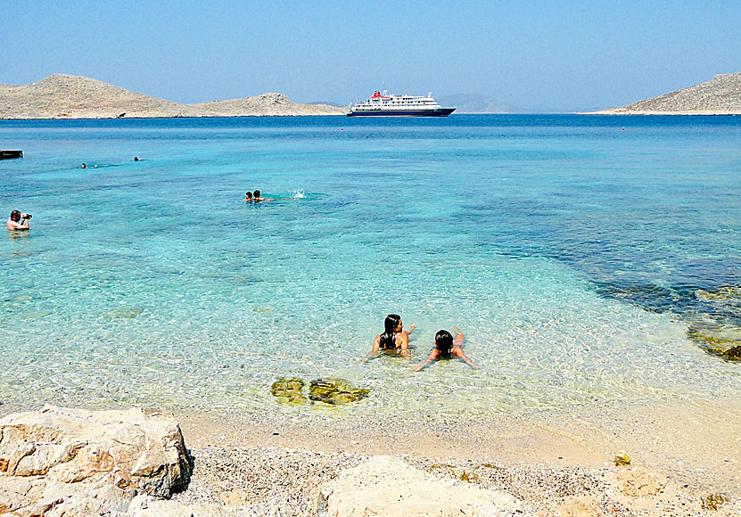 Ftenagia beach on Chalki is the island's coziest beach.