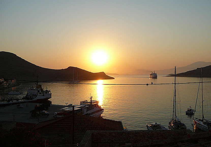 The sunrise is magically beautiful in Emborio on Chalki.