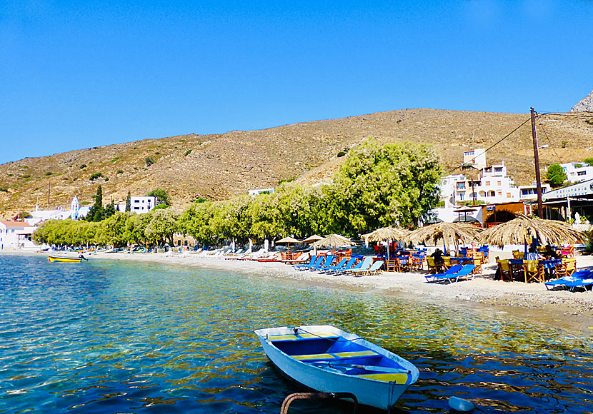 In the village of Emborios on Kalymnos in the Dodecanese there are two beaches and several good tavernas.