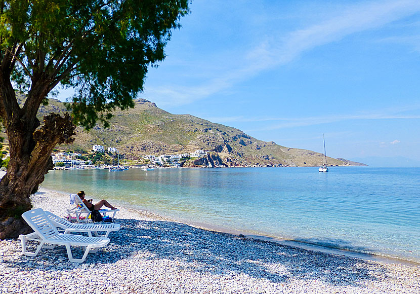 The beach in Livadia on Tilos in Greece.