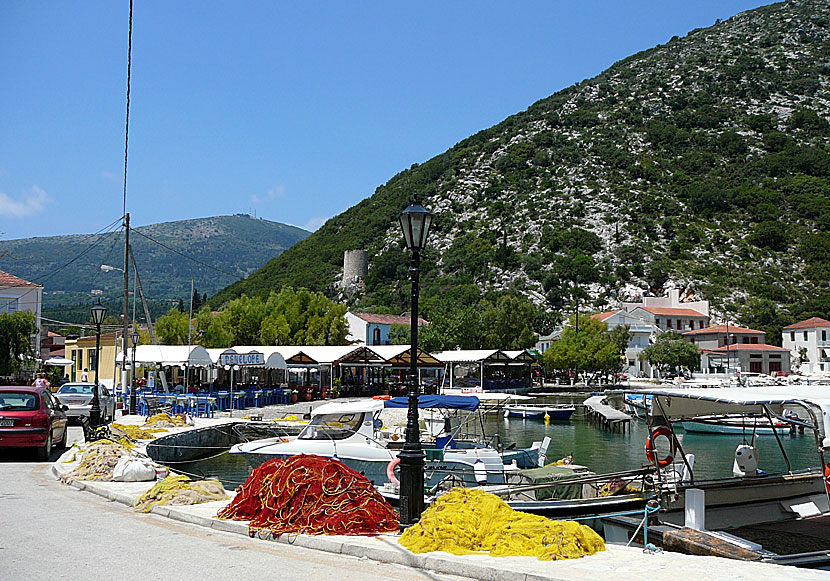 Frikes is one of three ports on Ithaca. Here there is a small beach and Taverna Penelope.