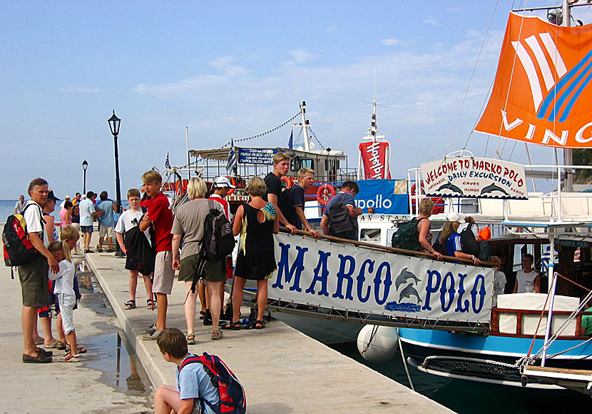 The excursion boat Marco Polo to the islands of Paxi and Antipaxi departs from the port of Parga every morning.