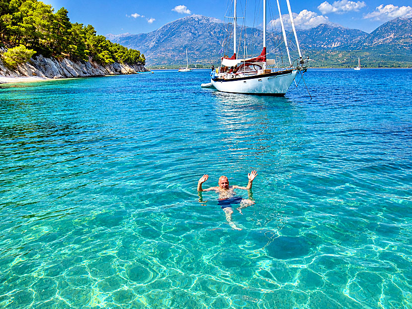 Sail to Kalamos and snorkel and swim in crystal-clear water.