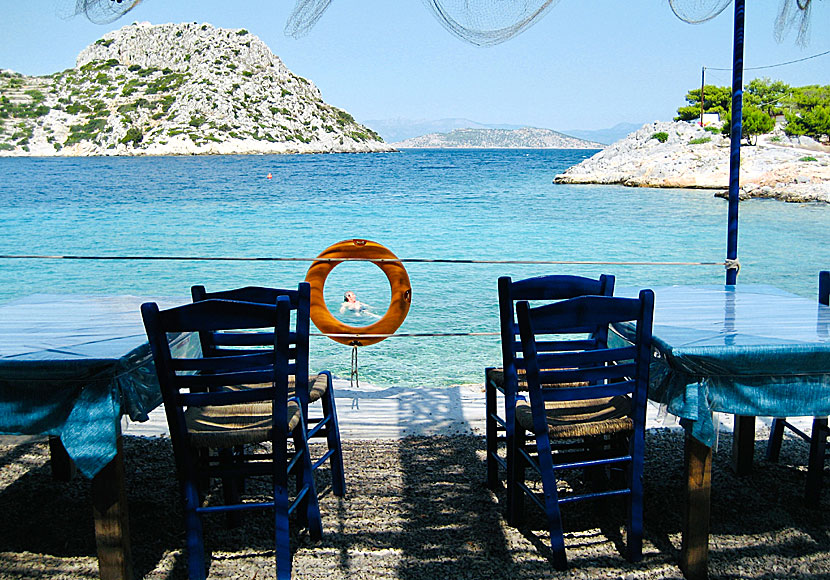 Aponisos beach and taverna on the island of Agistri in the Saronic archipelago.