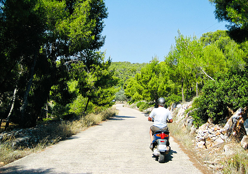 Rent a car, moped and bicycle on the island of Agistri in Greece.
