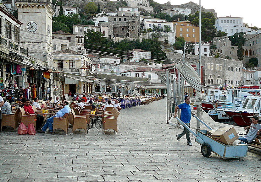 Taverns, restaurants and bars in the port of Hydra.