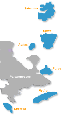 Map of the Saronic islands in Greece.
