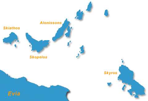 Map of the Sporades islands in Greece.