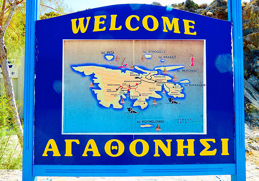 Hiking map of the island of Agathonissi in Greece.