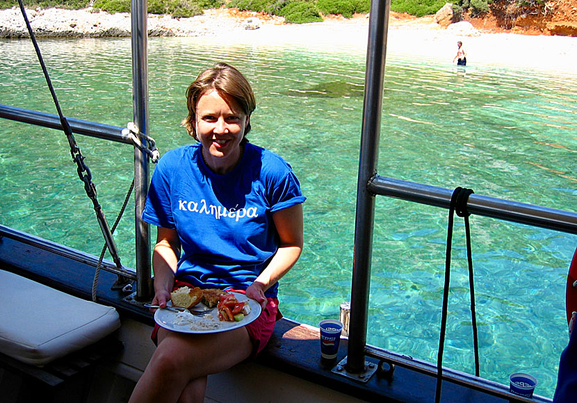 Lunch on board the excursion boat Gorgona in the Marine National Park of Alonissos.