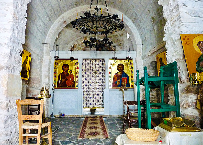 Holy icons in the church of Agios Ioannis Theologos.