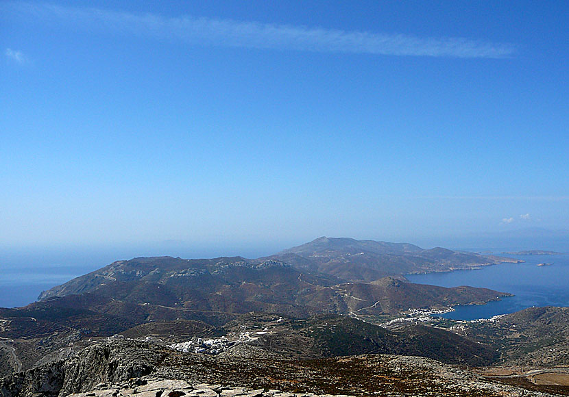The southern parts of Amorgos seen from the mountain Profitis Elias. Chora and Katapola.
