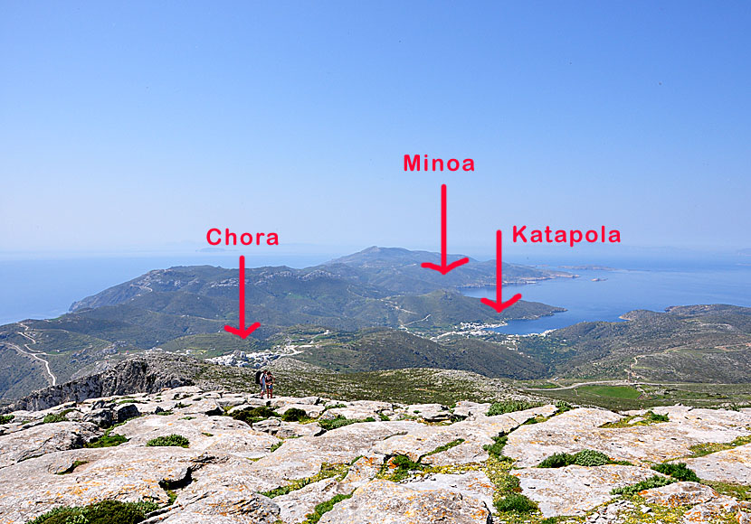 Chora, Minoa and Katapola seen from Profitis Ilias on Amorgos.