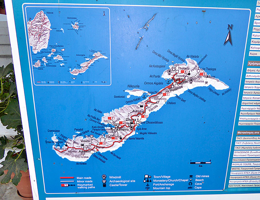 Hiking map of Amorgos in Greece.
