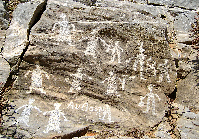Michalis Roussos drew drawings, names, words and dates on the rocks in Asfontilitis.