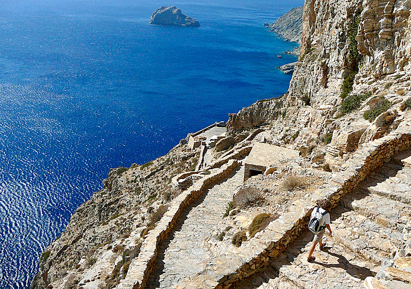 It takes about 15-20 minutes to go up to the monastery on Amorgos.