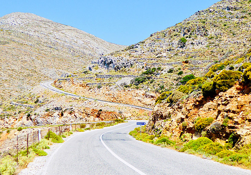 The road to the abandoned village of Asfondilitis starts above Agios Pavlos beach.