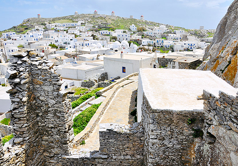 The windmills and Chora seen from Kastro in Amorgos.