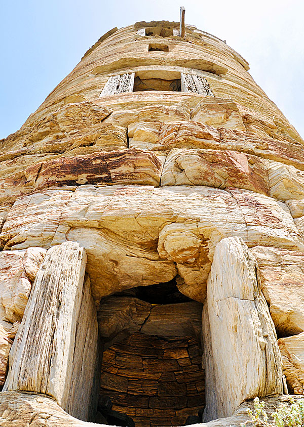 Agios Petros tower between Gavrio and Batsi on Andros in the Cyclades in Greece.