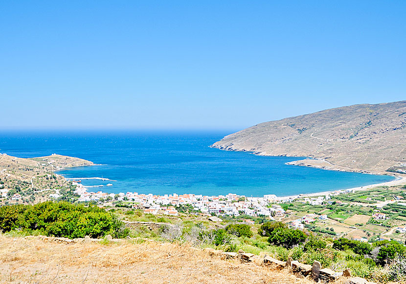 View of Ormos Korthiou, or Ormos, on southeastern Andros in the Cyclades.