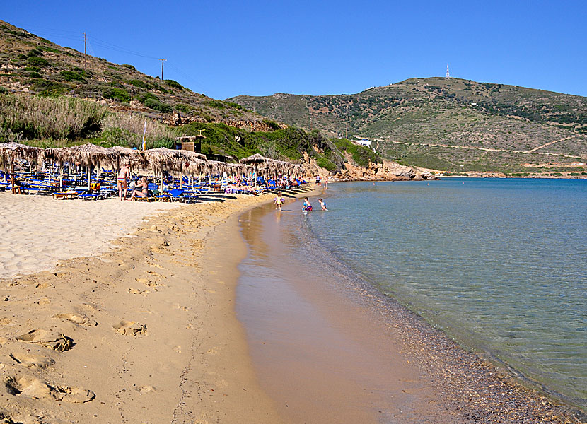 The best beaches on Andros. Psili Ammos beach. 