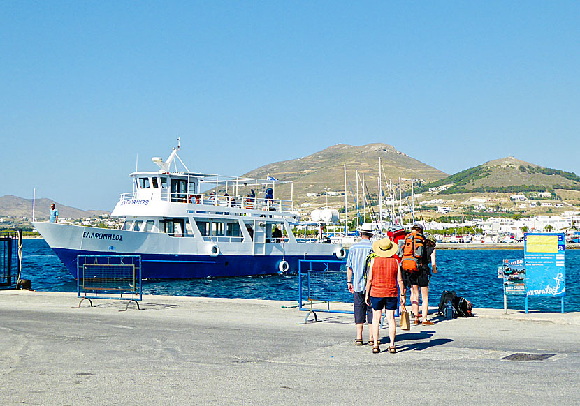 he passenger boat that goes to Antiparos from the port of Parikia on Paros.
