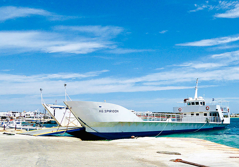 The car ferry Agios Spiridon in the port of Antiparos.