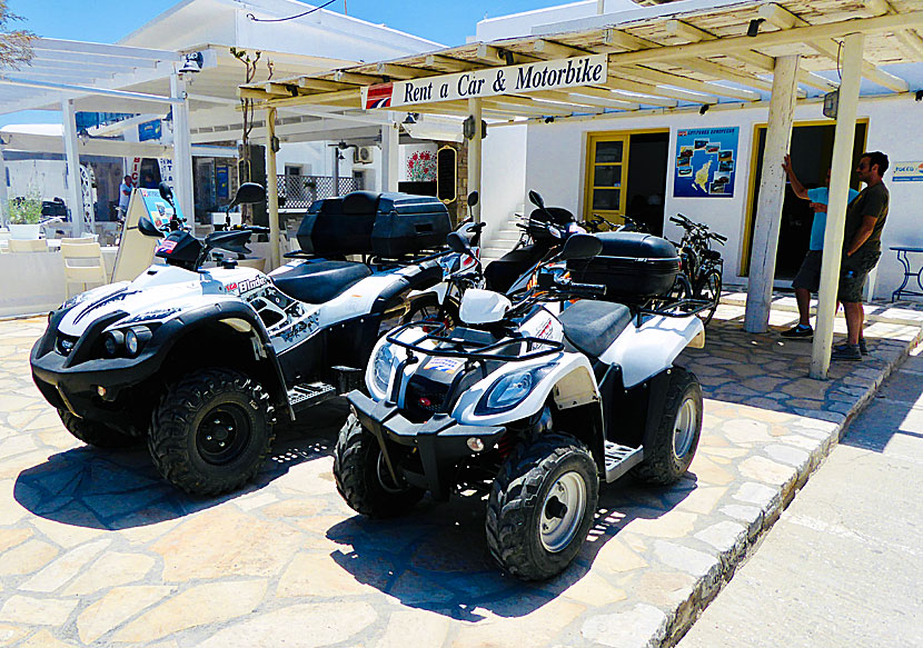 Car and quad bike rental in the port of Antiparos.