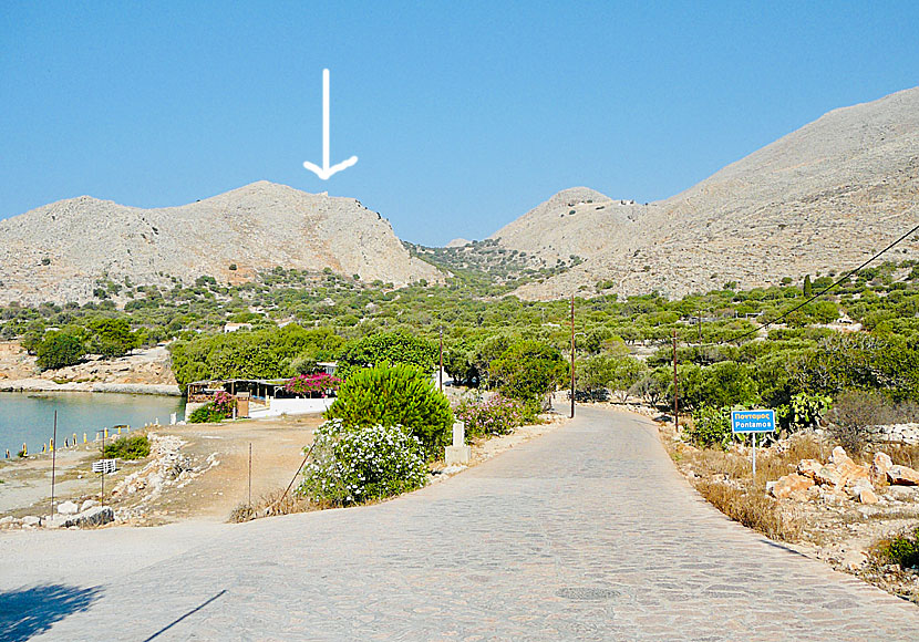 The road from Emborio to Pondamos beach, Kastro and Chorio on the island of Chalki in Greece.