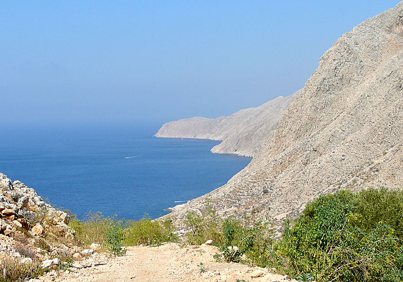 The stretch of coast after the uninhabited village of Chorio on Chalki is similar to Amorgos.
