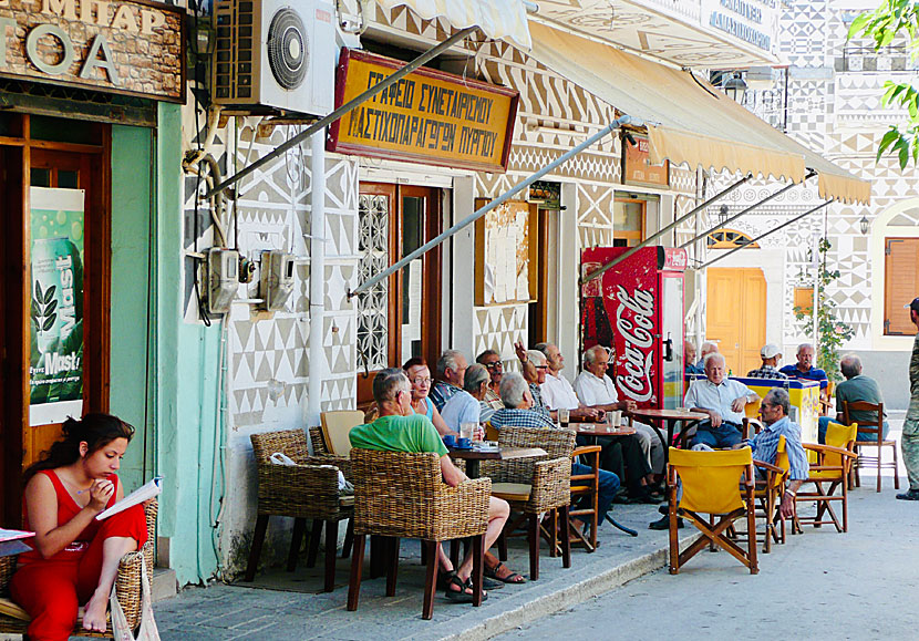 Cafes, taverns and restaurants in the village of Pyrgi on Chios.