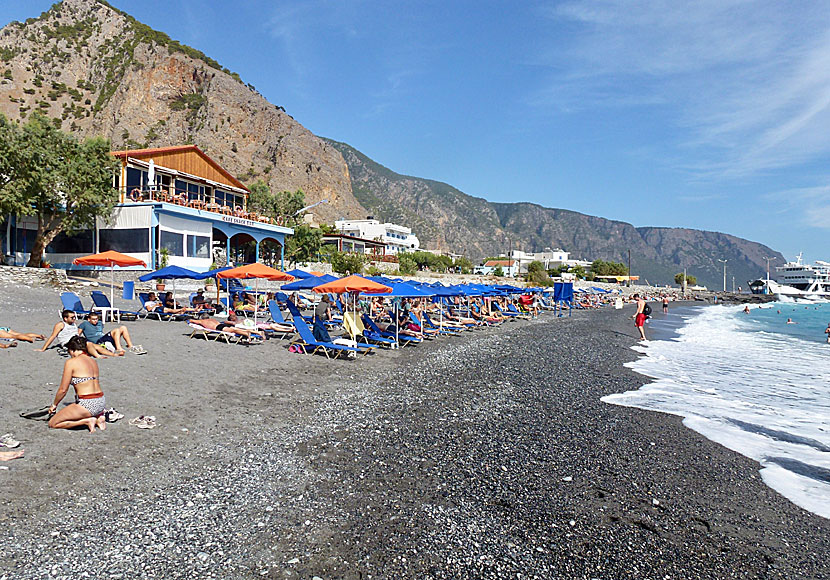 The beach in Agia Roumeli at the end of Samaria Gorge in Crete.