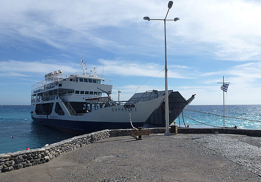 The car ferry Samaria operates Paleochora, Sougia, Agia Roumeli, Loutro and Chora Sfakion in southern Crete.